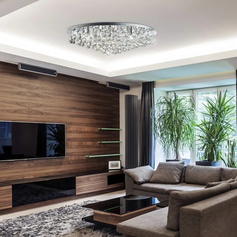 Plafondlamp Hanna chroom kristallen bollen 80 cm