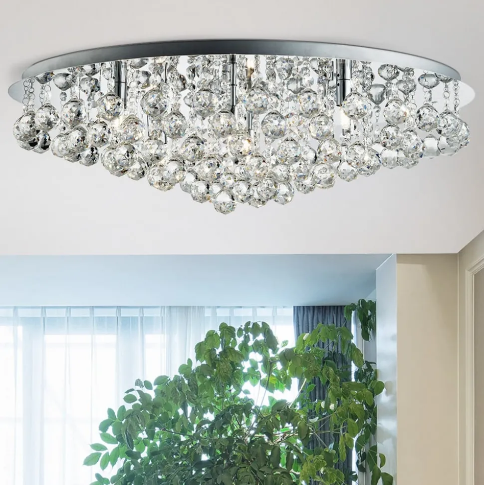 Plafondlamp Hanna chroom kristallen bollen 80 cm