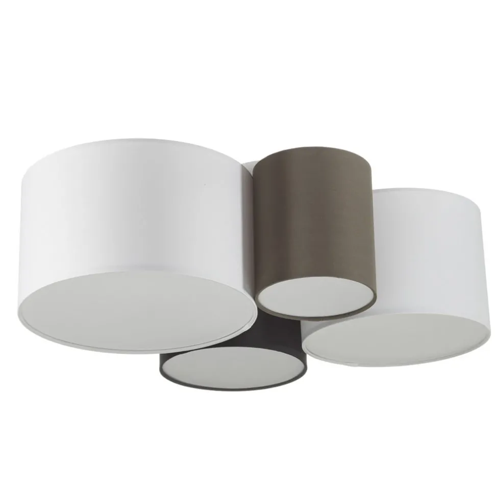 Plafondlamp Hotel met vier textiel lampenkappen