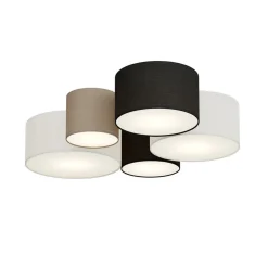 Plafondlamp Hotel met vijf textiel lampenkappen