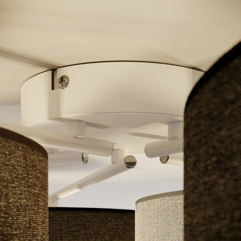 Plafondlamp Hotel met vijf textiel lampenkappen