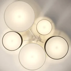 Plafondlamp Hotel met vijf textiel lampenkappen