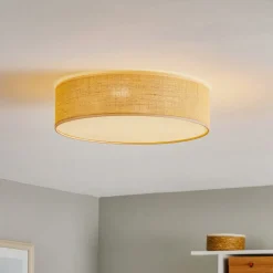 Plafondlamp Jute met beige kap, Ø 48 cm