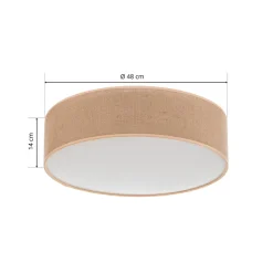 Plafondlamp Jute met beige kap, Ø 48 cm