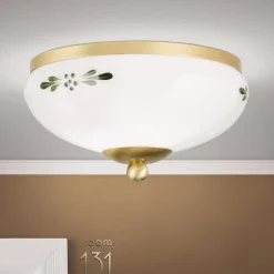 Plafondlamp Landhaus messing opaal groen Ø 21 cm