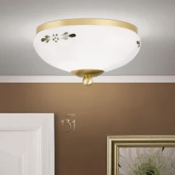 Plafondlamp Landhaus messing opaal groen Ø 21 cm