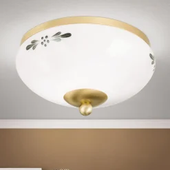 Plafondlamp Landhaus messing opaal groen Ø 21 cm