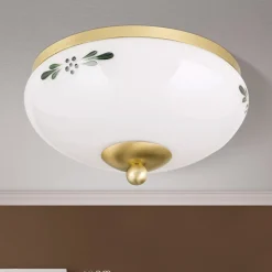 Plafondlamp Landhaus messing opaal groen Ø 21 cm