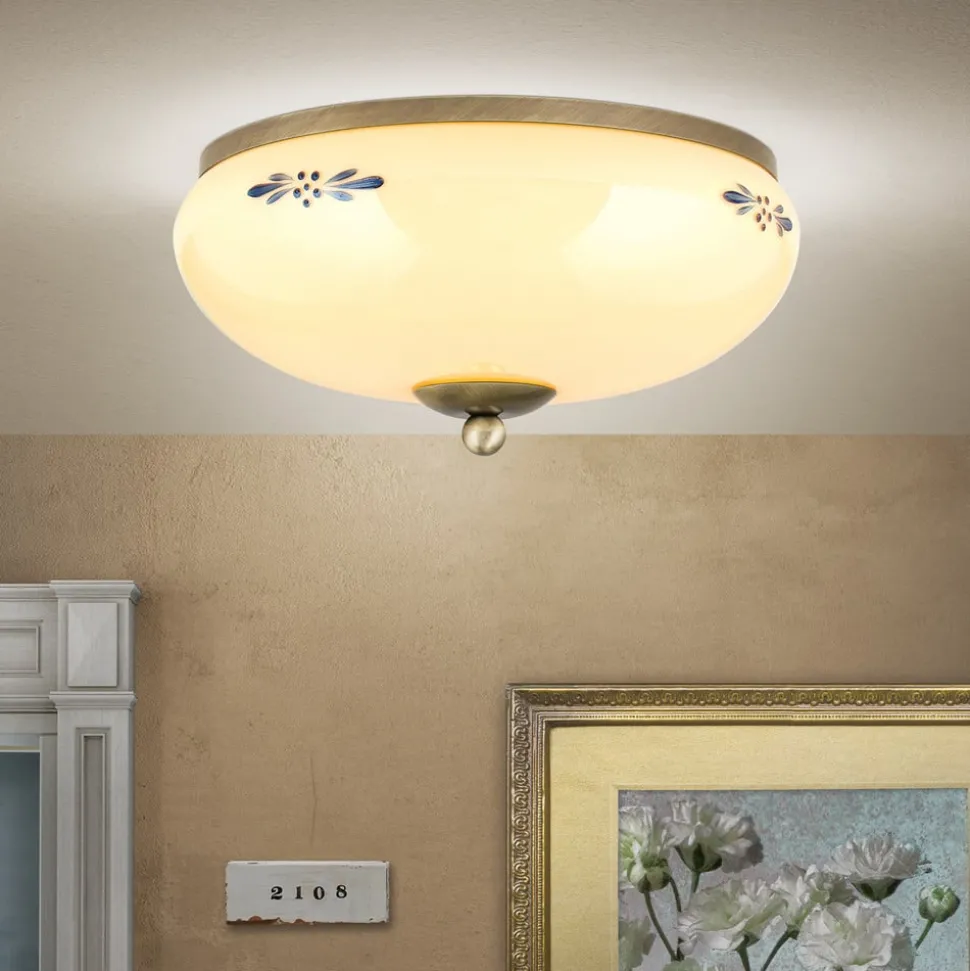 Plafondlamp Landhaus patina crème blauw Ø 28cm