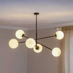 Plafondlamp Lineair, zwart/opaal, 6-lamps