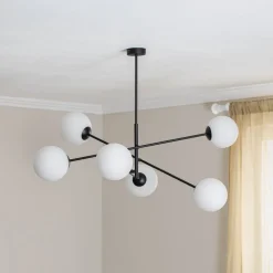 Plafondlamp Lineair, zwart/opaal, 6-lamps