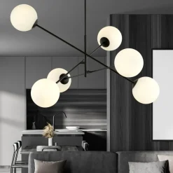 Plafondlamp Lineair, zwart/opaal, 6-lamps