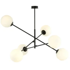 Plafondlamp Lineair, zwart/opaal, 6-lamps