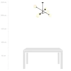 Plafondlamp Lineair, zwart/opaal, 6-lamps