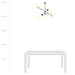 Plafondlamp Lineair, zwart/opaal, 6-lamps