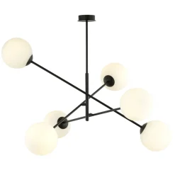 Plafondlamp Lineair, zwart/opaal, 6-lamps
