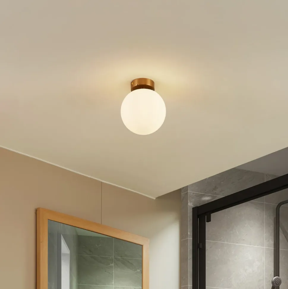 Plafondlamp Lucande Bidolo, messingkleurig, glas, 15 cm, IP44