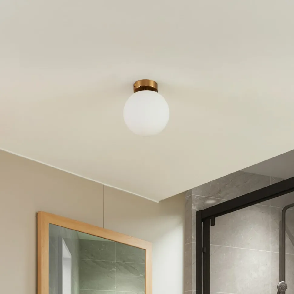 Plafondlamp Lucande Bidolo, messingkleurig, glas, 15 cm, IP44