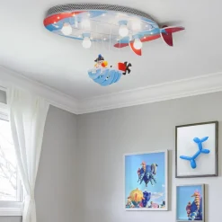 Plafondlamp luchtschip met Joe, blauw-rood-wit