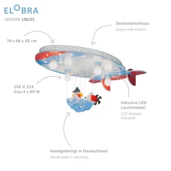 Plafondlamp luchtschip met Joe, blauw-rood-wit