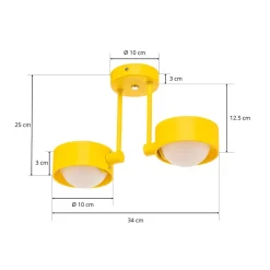 Plafondlamp Mado van staal, geel, 2-lamps