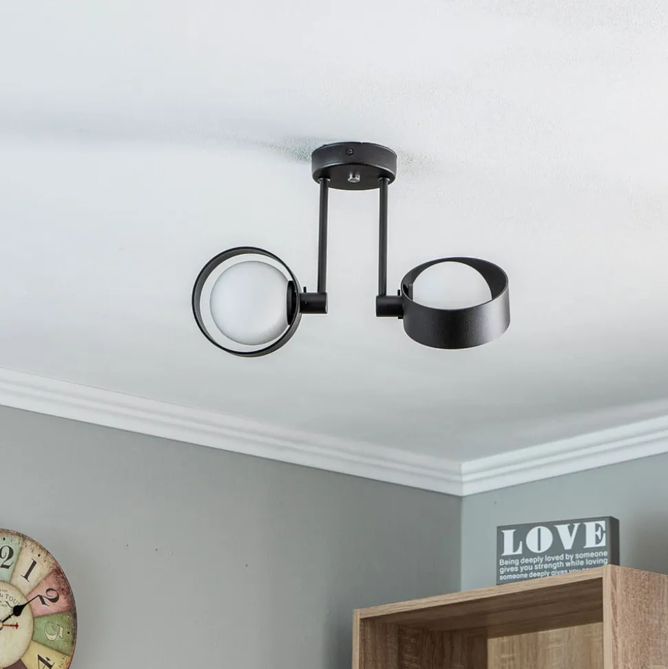 Plafondlamp Mado van staal, zwart, 2-lamps