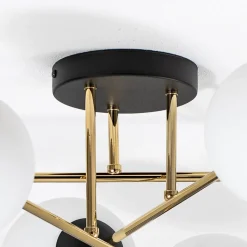 Plafondlamp Magnum, 6-lamps, opaalwit/goud/zwart, glas