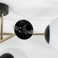 Plafondlamp Magnum, 6-lamps, opaalwit/goud/zwart, glas