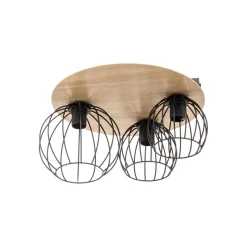 Plafondlamp Malin, houten kap rond, 3-lamps