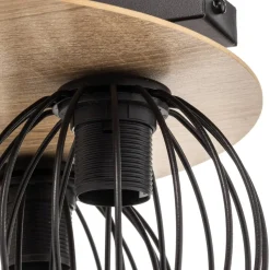 Plafondlamp Malin, houten kap rond, 3-lamps