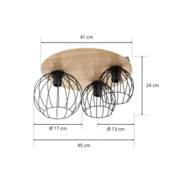 Plafondlamp Malin, houten kap rond, 3-lamps