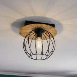 Plafondlamp Malin, houten kap rond, 1-lamp