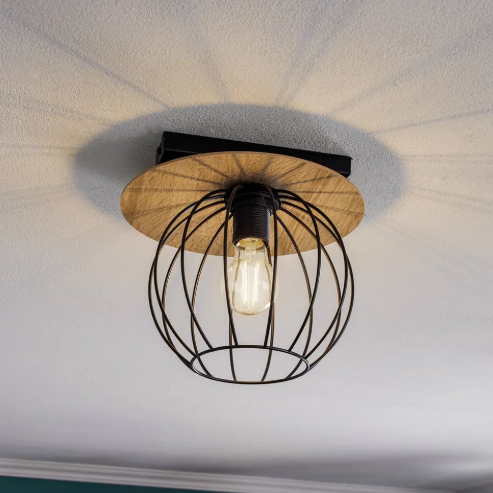 Plafondlamp Malin, houten kap rond, 1-lamp