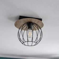 Plafondlamp Malin, houten kap rond, 1-lamp