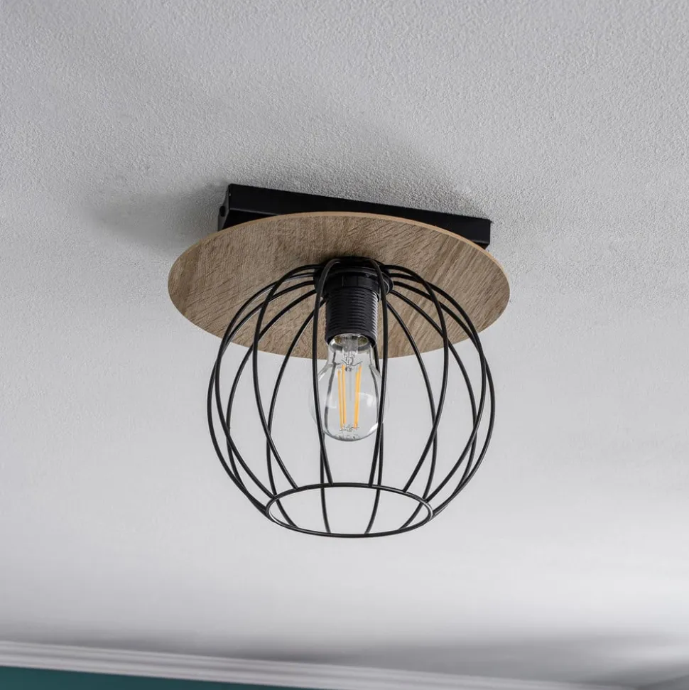 Plafondlamp Malin, houten kap rond, 1-lamp