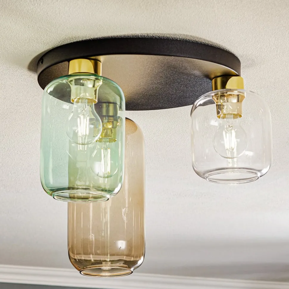 Plafondlamp Marco Green, 3-lamps helder/groen/bruin