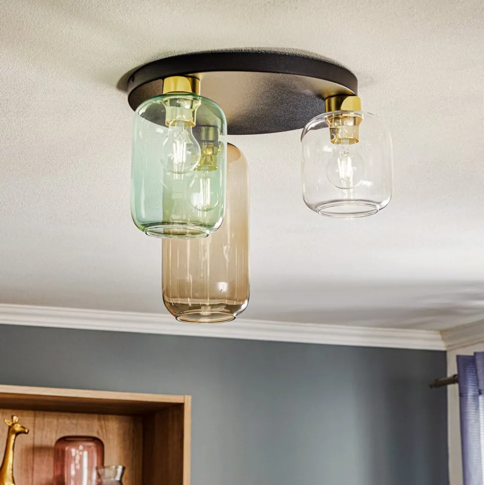 Plafondlamp Marco Green, 3-lamps helder/groen/bruin