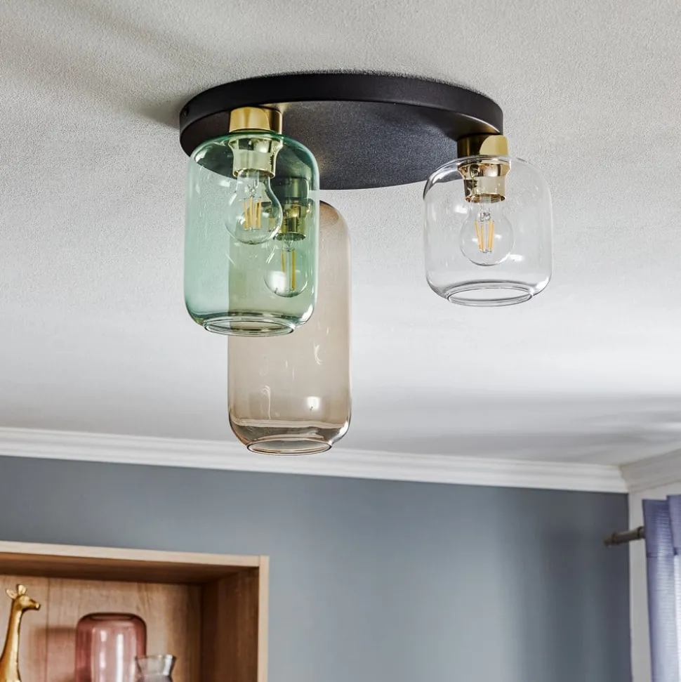 Plafondlamp Marco Green, 3-lamps helder/groen/bruin