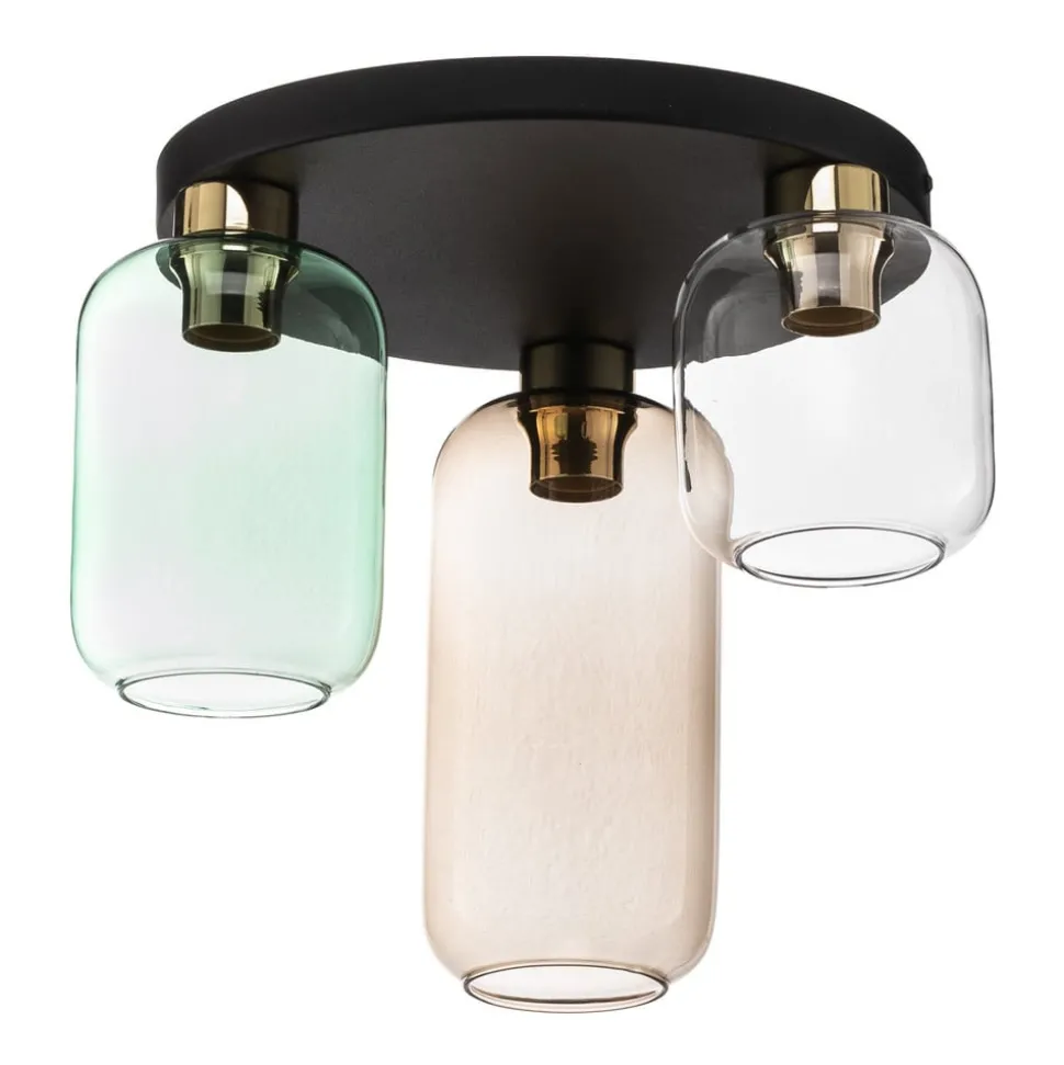 Plafondlamp Marco Green, 3-lamps helder/groen/bruin