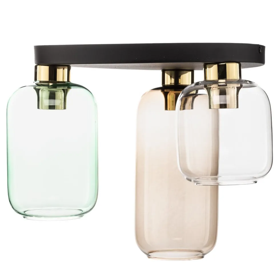 Plafondlamp Marco Green, 3-lamps helder/groen/bruin