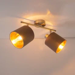 Plafondlamp Maron 2-lamps textiel, bruin/goud