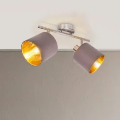 Plafondlamp Maron 2-lamps textiel, bruin/goud