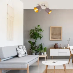 Plafondlamp Maron 2-lamps textiel, bruin/goud