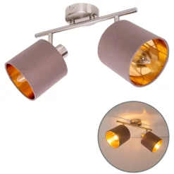 Plafondlamp Maron 2-lamps textiel, bruin/goud