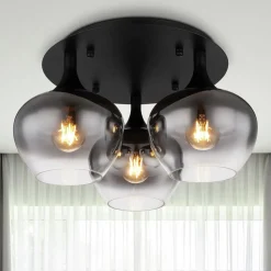Plafondlamp Maxy, Ø 45 cm, rookgrijs, glas, 3-lamps.