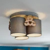 Plafondlamp Mis, grijs met houten beer, 3-lamps