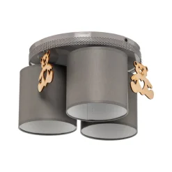 Plafondlamp Mis, grijs met houten beer, 3-lamps