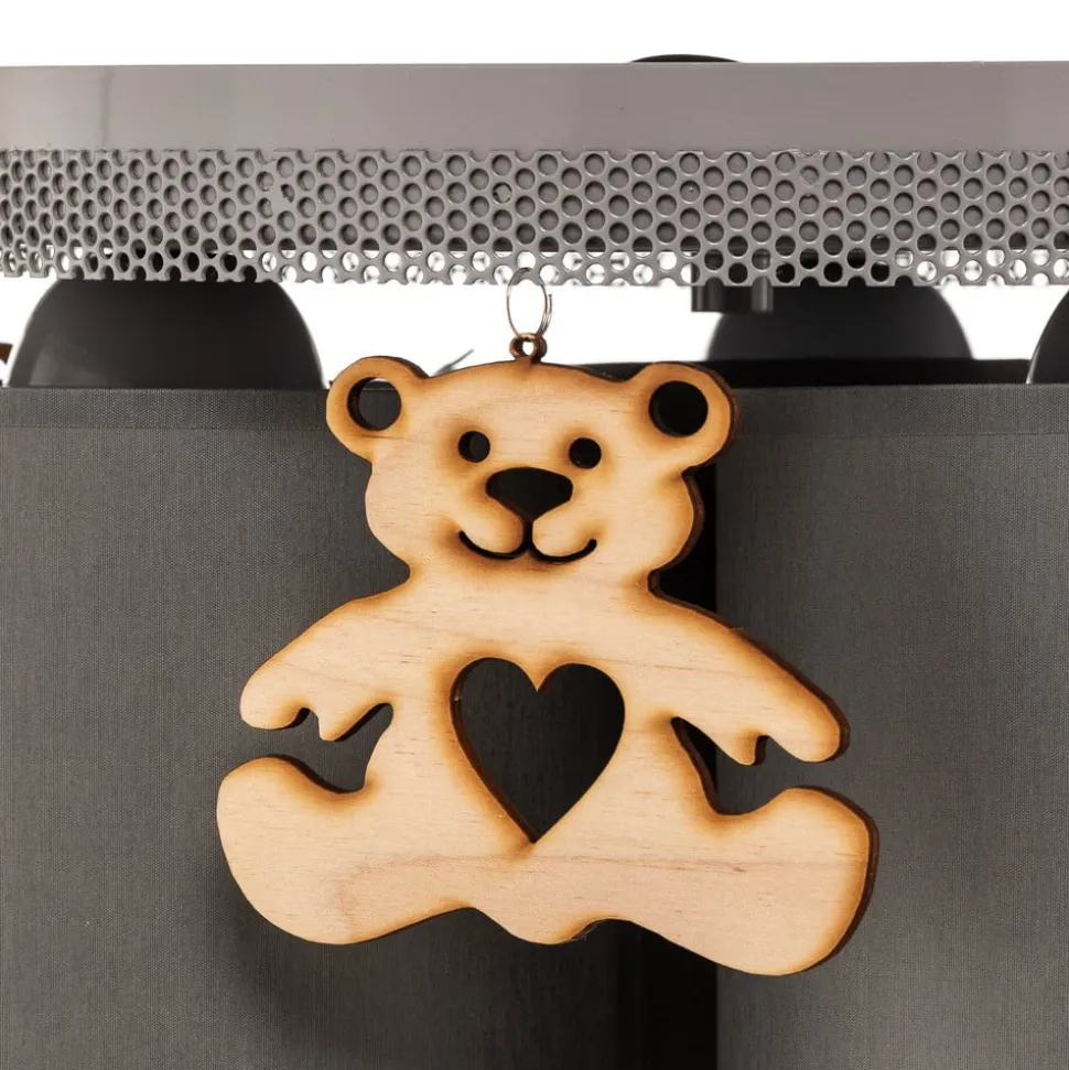 Plafondlamp Mis, grijs met houten beer, 3-lamps