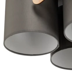 Plafondlamp Mis, grijs met houten beer, 3-lamps