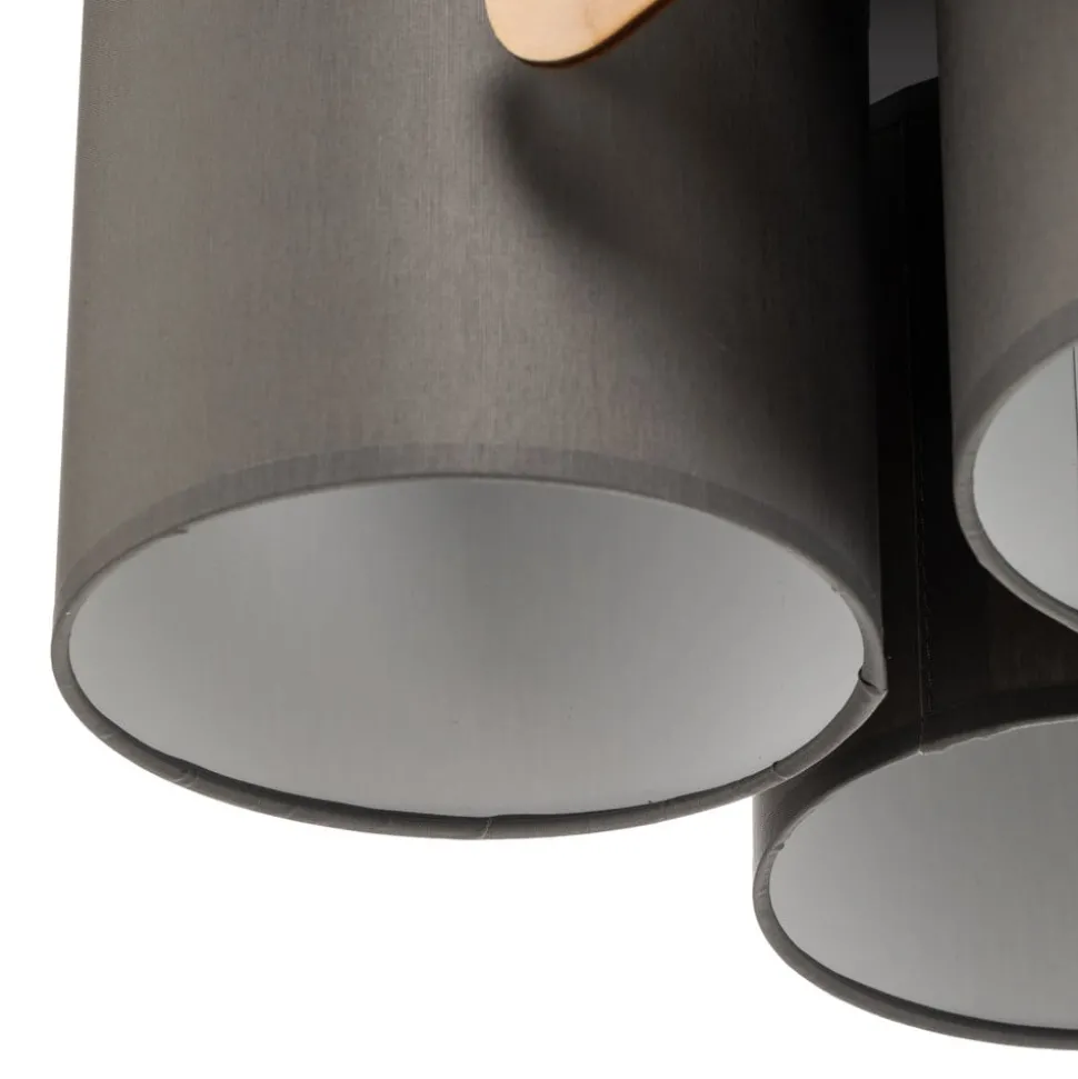 Plafondlamp Mis, grijs met houten beer, 3-lamps